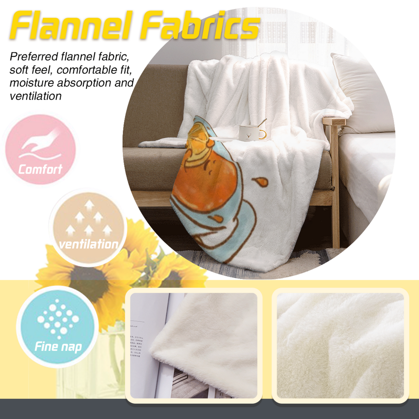 Japanese Food Flannel Throw Blanket ¨C Tempura and Curry Illustration