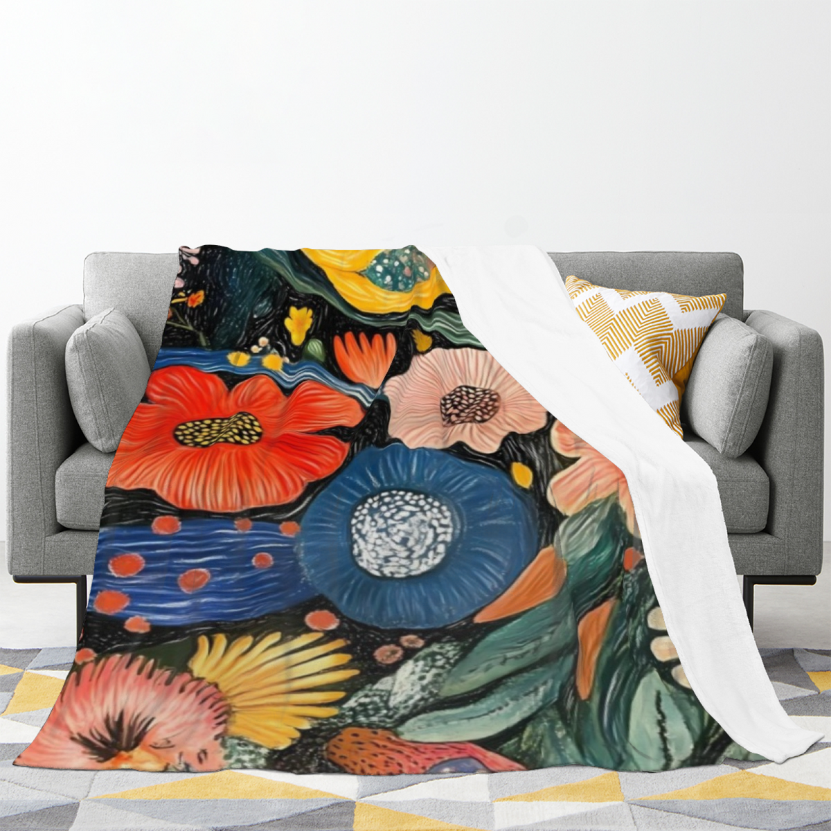 Juniper Muse Earthy Multicolor Eclectic Flannel Throw Blanket