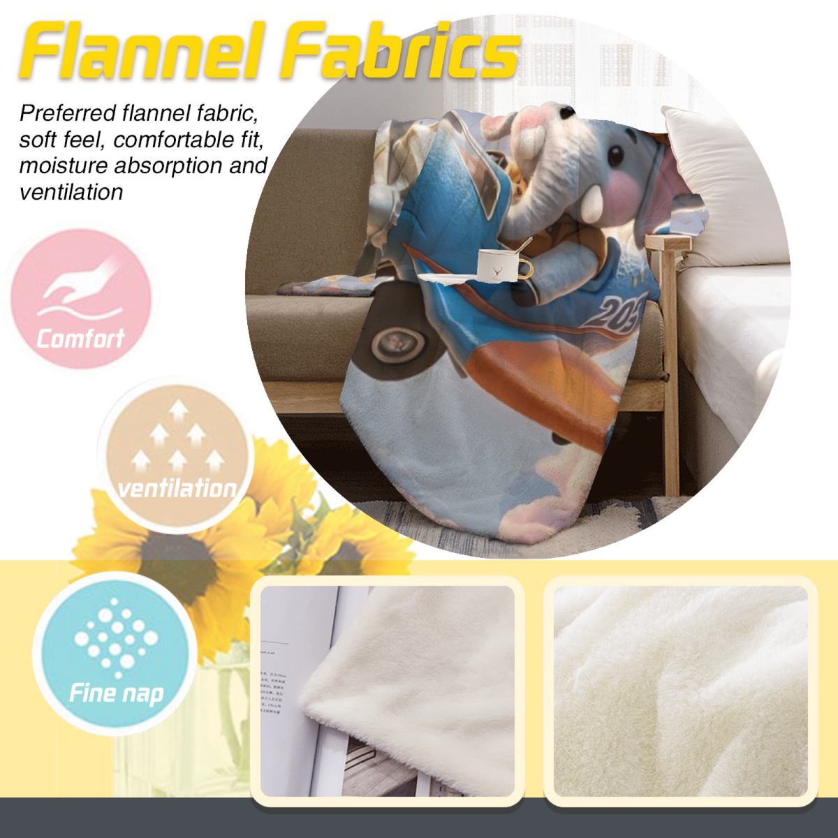 Kawaii Toybox Doodle Cozy Flannel Bed Blanket