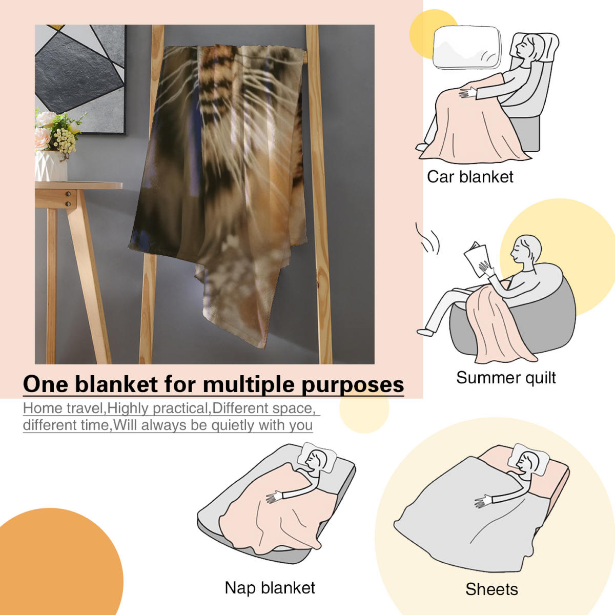 Ember Haven Soft Neutral Retro Lightweight Flannel Throw