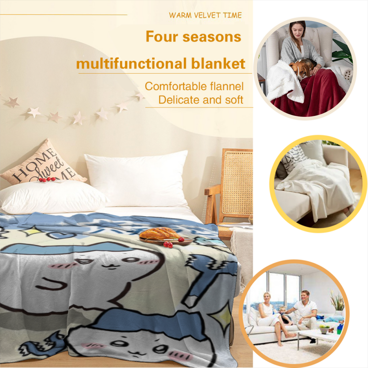 Creamy Ivory Enchanted Carnival Soft Flannel Blanket ¨C Contemporary Pattern