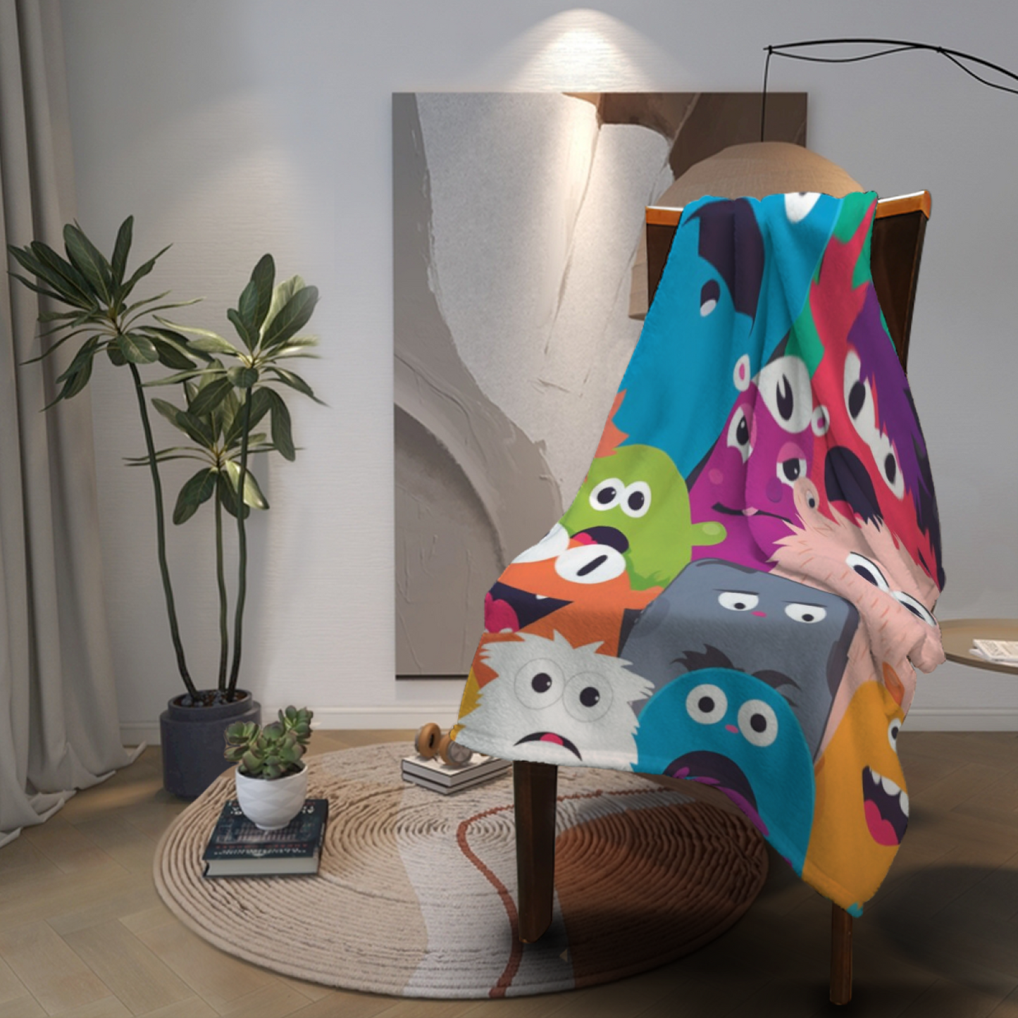 Colorful Cartoon Monster Flannel Throw Blanket ¨C Playful Character Collage