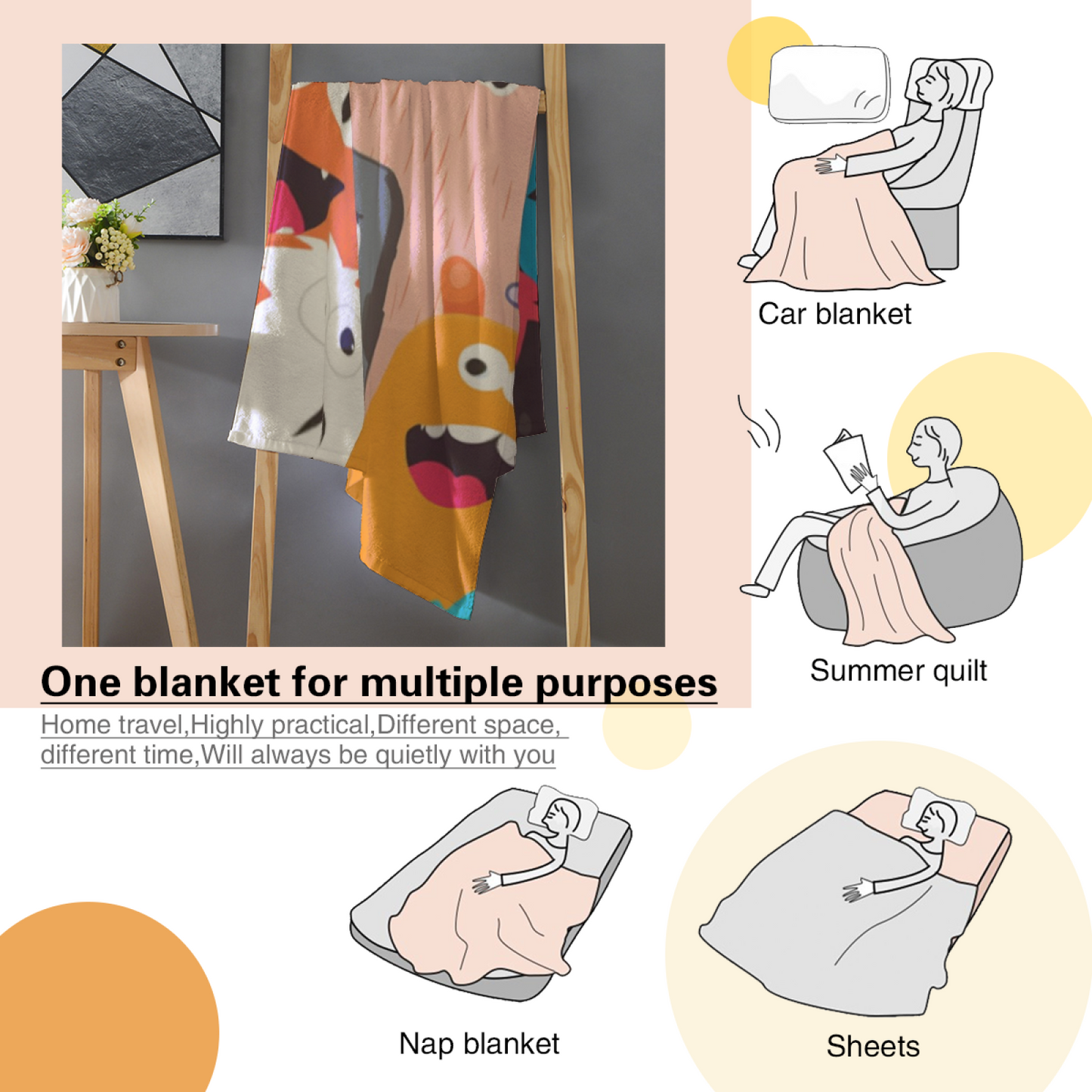Colorful Cartoon Monster Flannel Throw Blanket ¨C Playful Character Collage