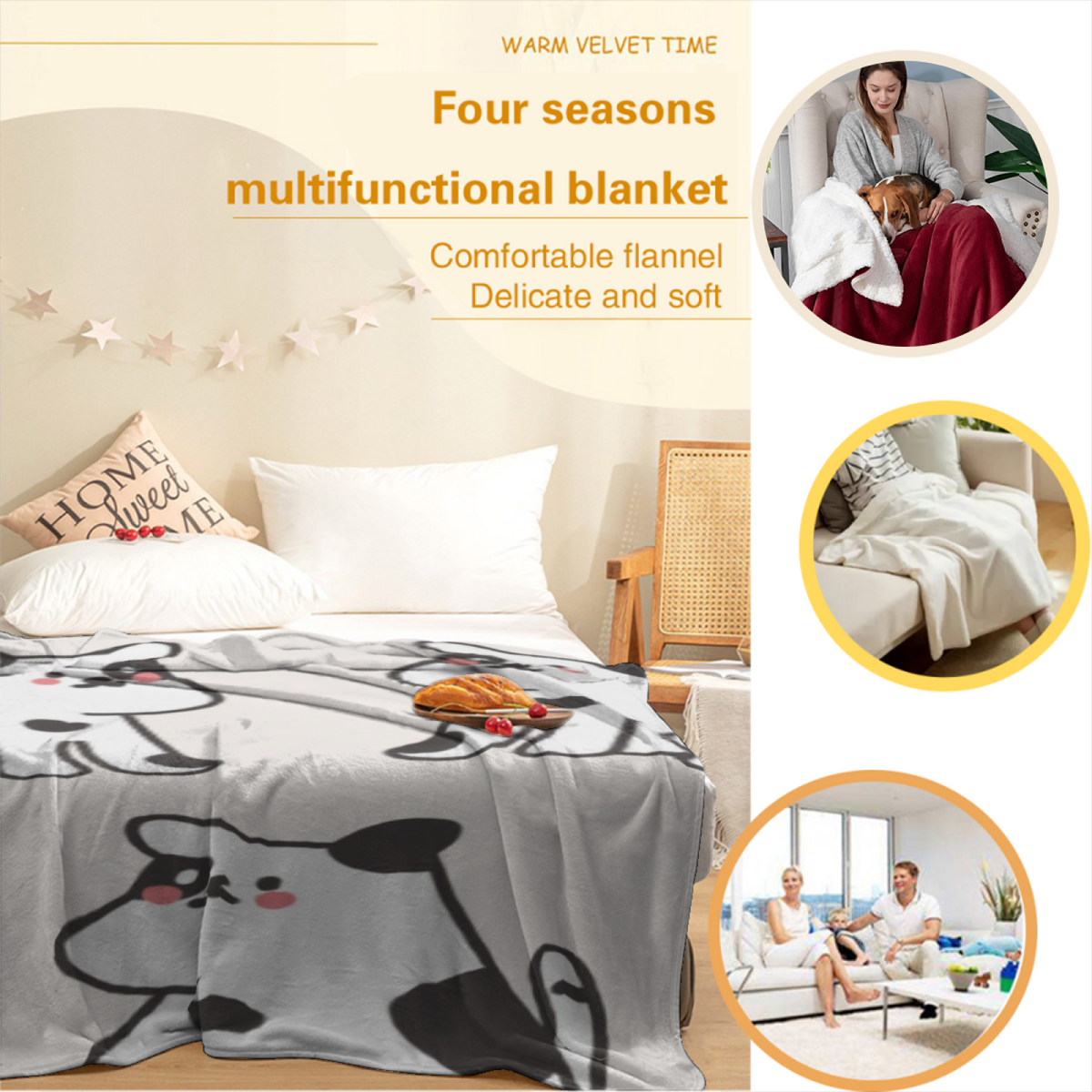 Solstice Charm Ivory Art Soft Flannel Blanket