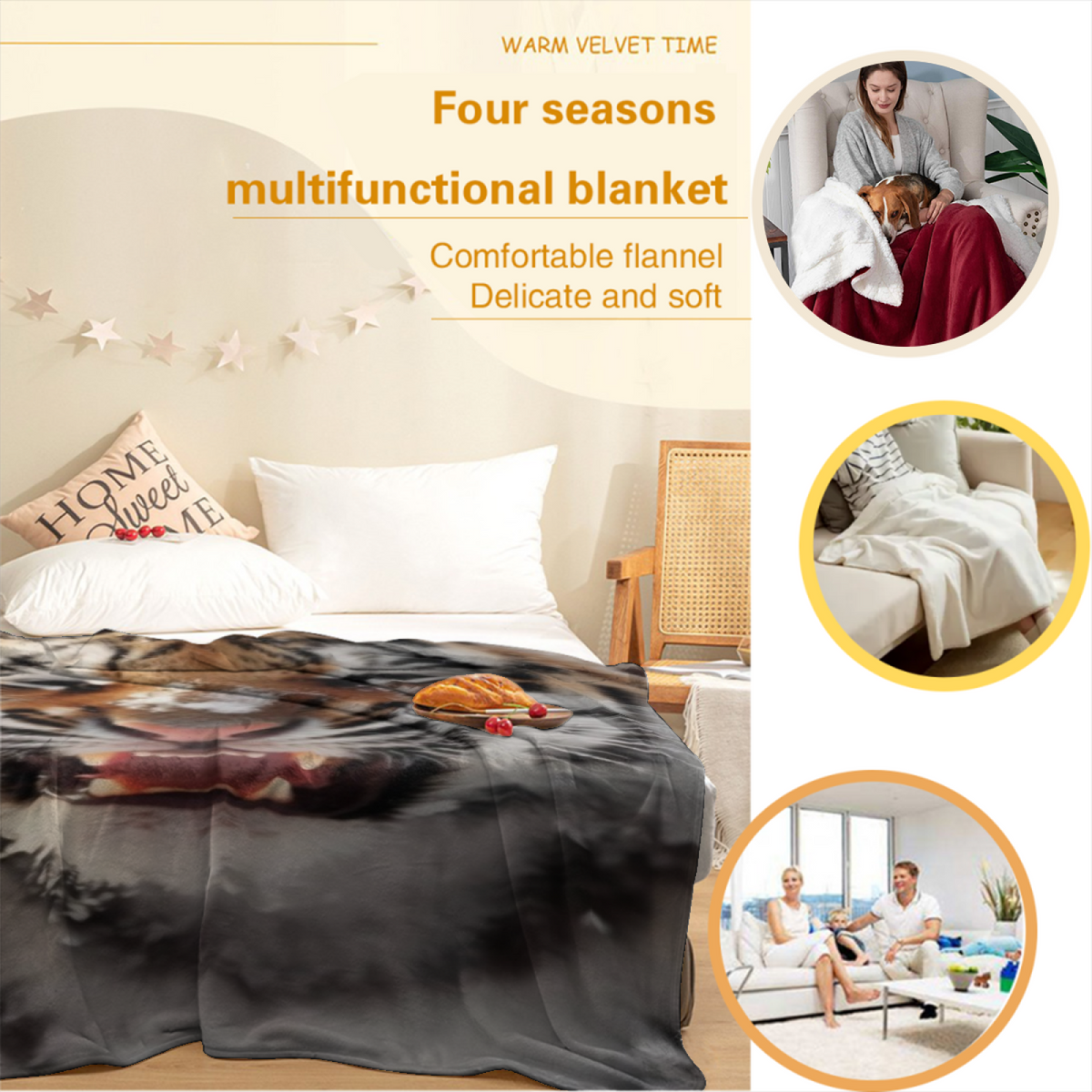 Golden Haven Statement Pattern Flannel Throw Blanket
