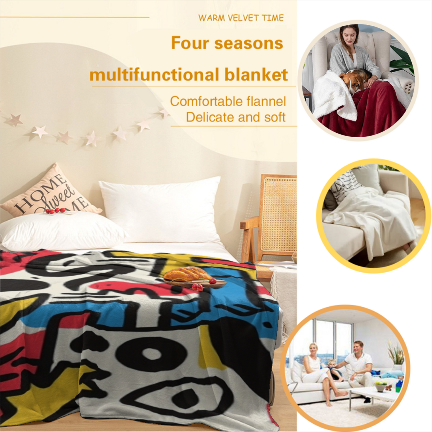 Modern Graphic Throw Blanket ¨C Decorative Printed Cozy Home Blanket