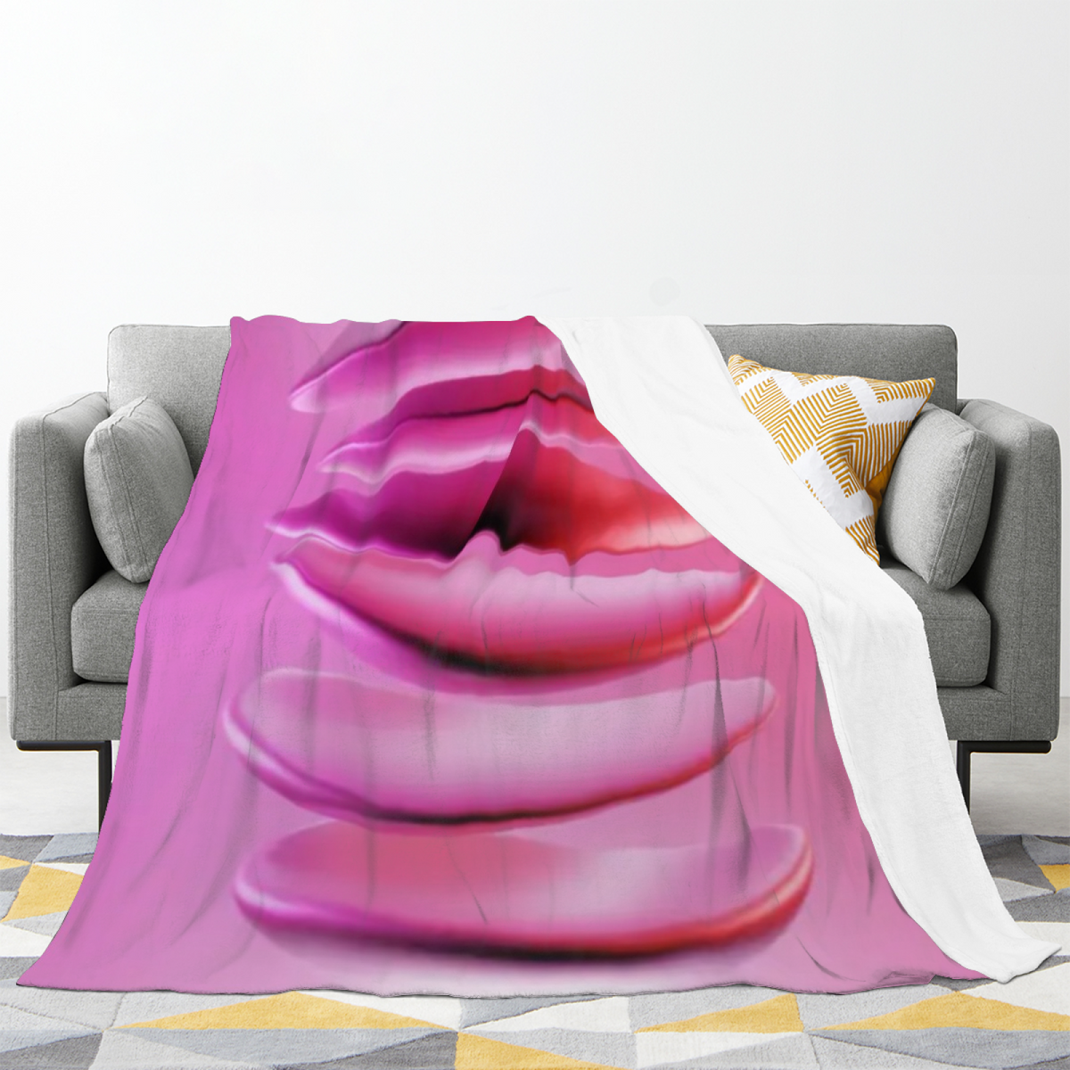 Hazy Sprout Expressive Print Flannel Sofa Throw in Dusty Lilac