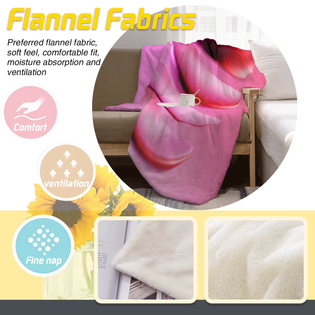 Hazy Sprout Expressive Print Flannel Sofa Throw in Dusty Lilac