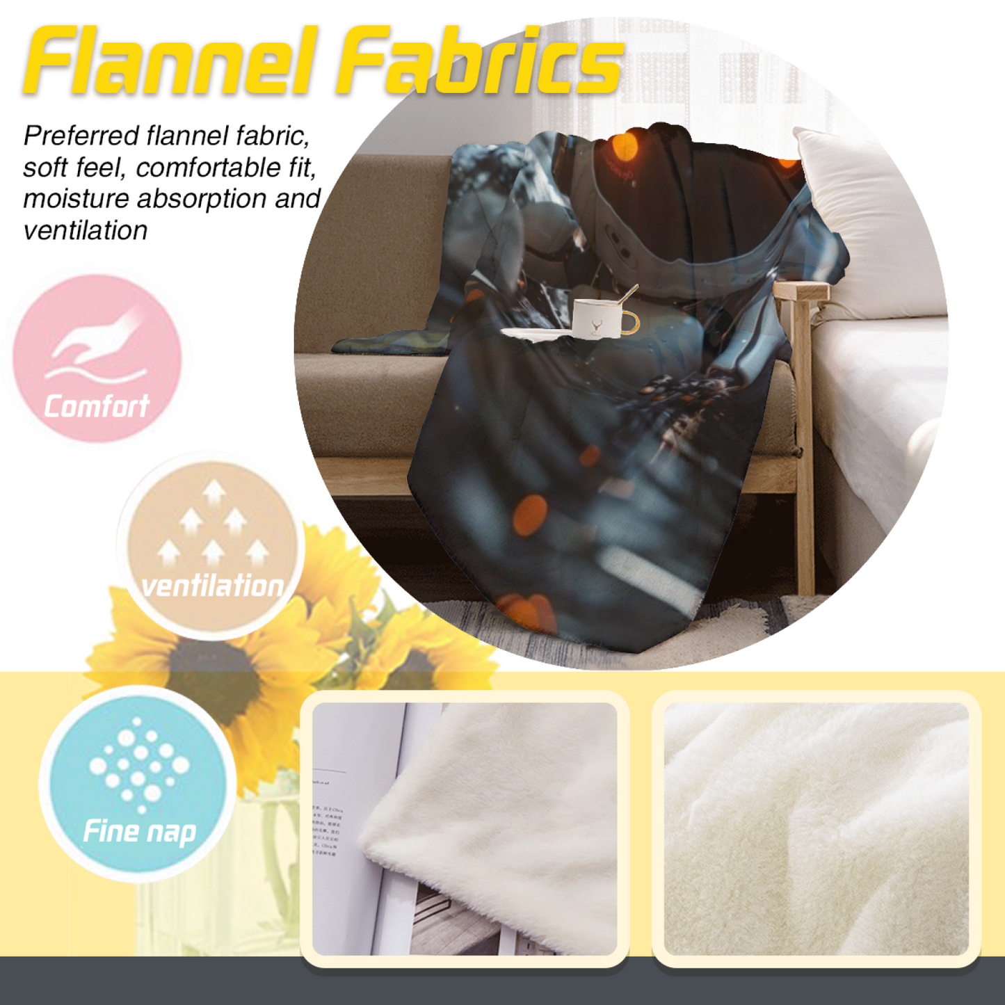Cute Futuristic Robot Flannel Throw Blanket ¨C Sci-Fi Character in Water