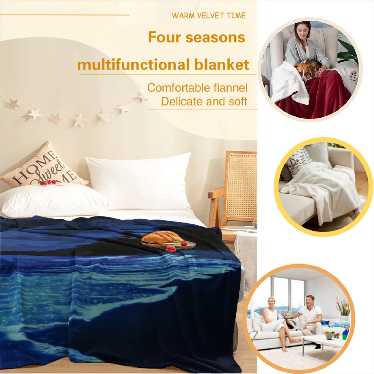 Night Ocean Flannel Throw Blanket ¨C Starry Sky and Glowing Waves
