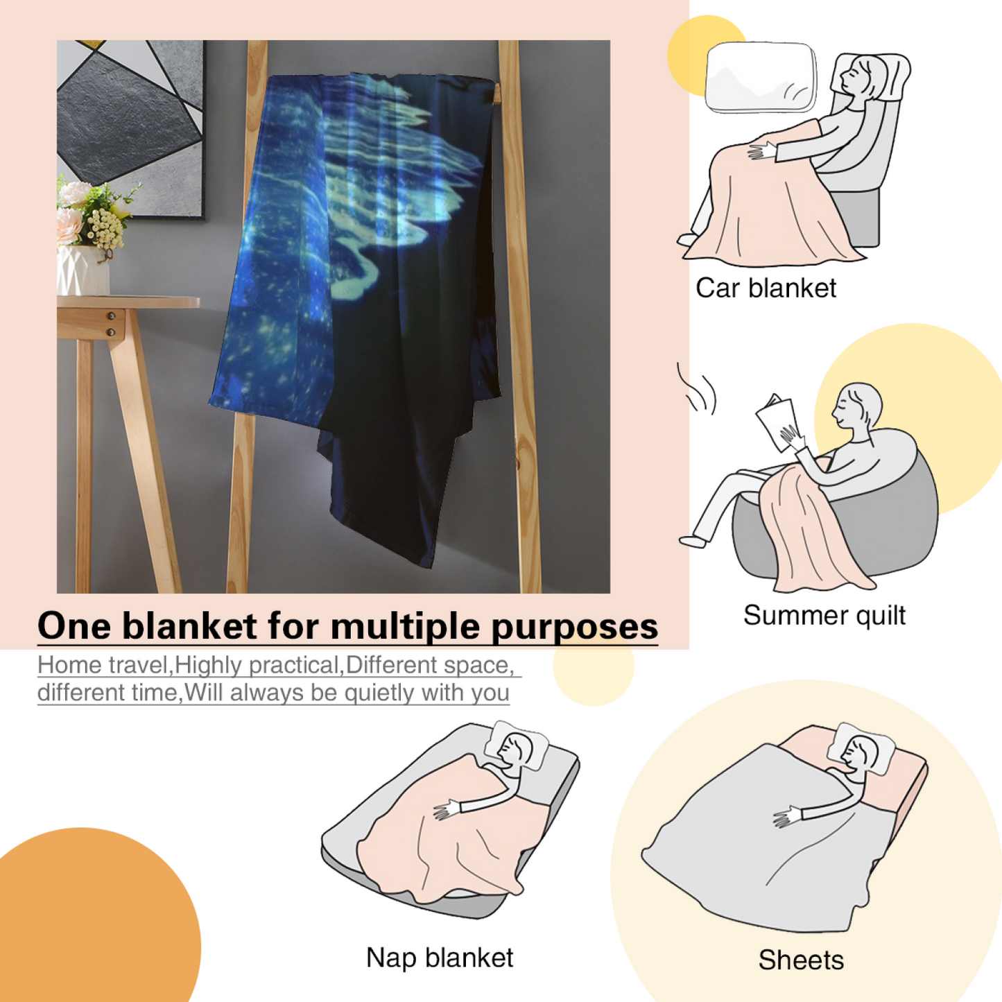 Night Ocean Flannel Throw Blanket ¨C Starry Sky and Glowing Waves