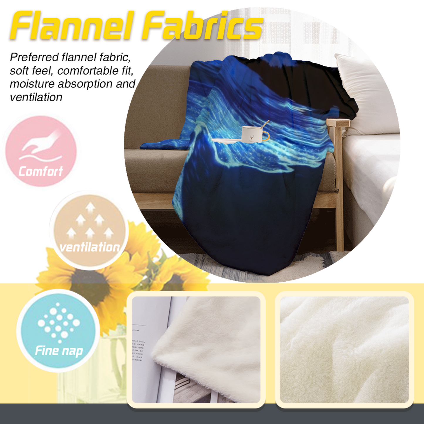 Night Ocean Flannel Throw Blanket ¨C Starry Sky and Glowing Waves