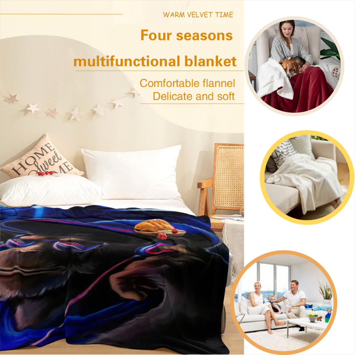 Celestial Atlas Inspired Cozy Flannel Bed Blanket ¨C Earthy Neutral Palette