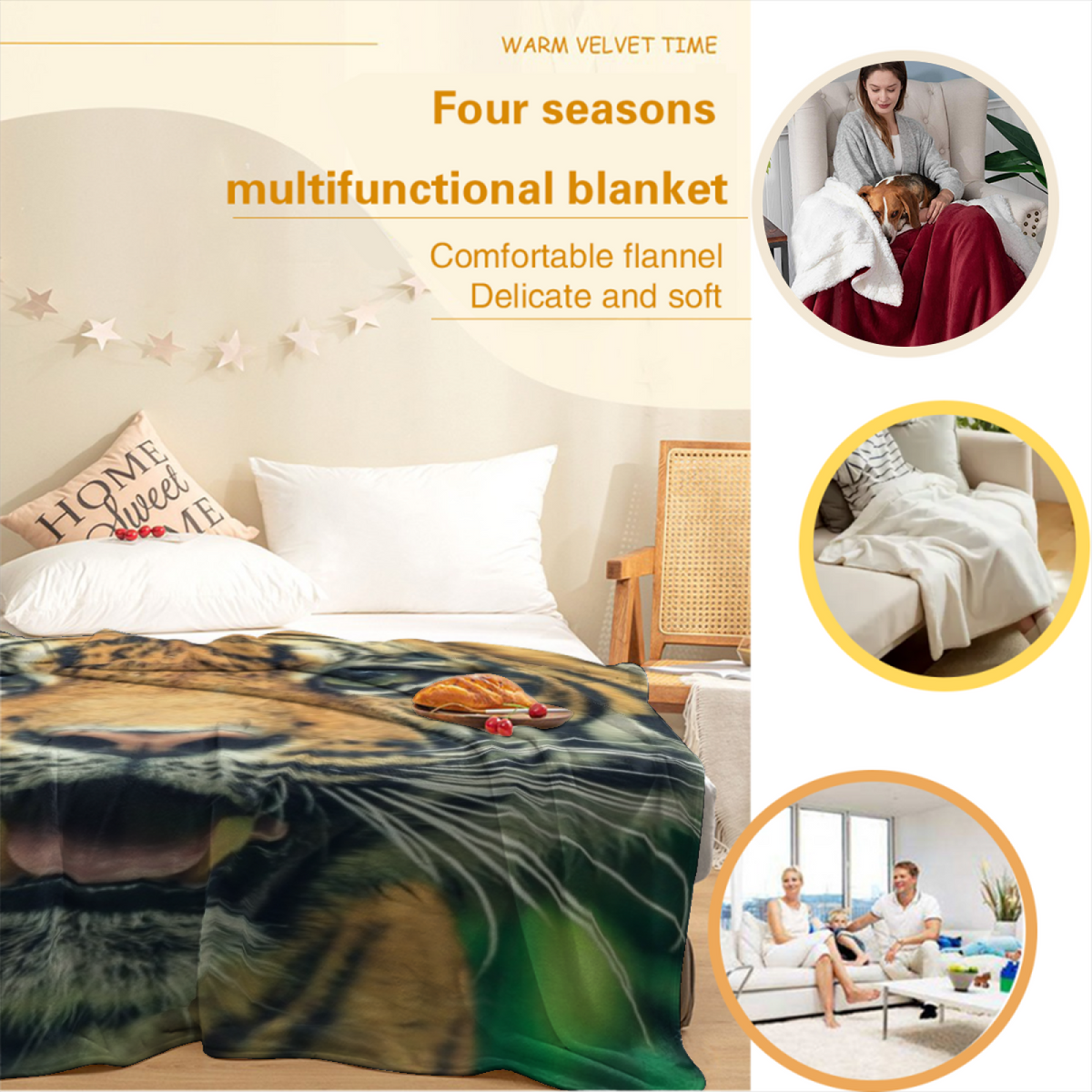 Orchard Petal Inspired Cozy Flannel Bed Blanket ¨C Earthy Neutral Palette