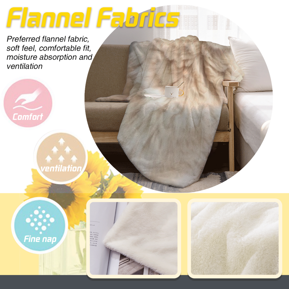 Contemporary Soft Neutral Cobalt Whimsy Lightweight Flannel Throw