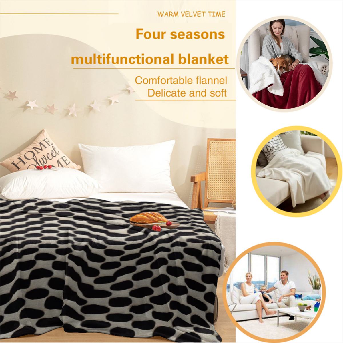 Soft Neutral Whimsical Decor Plush Flannel Throw ¨C Heather Rhapsody Edition