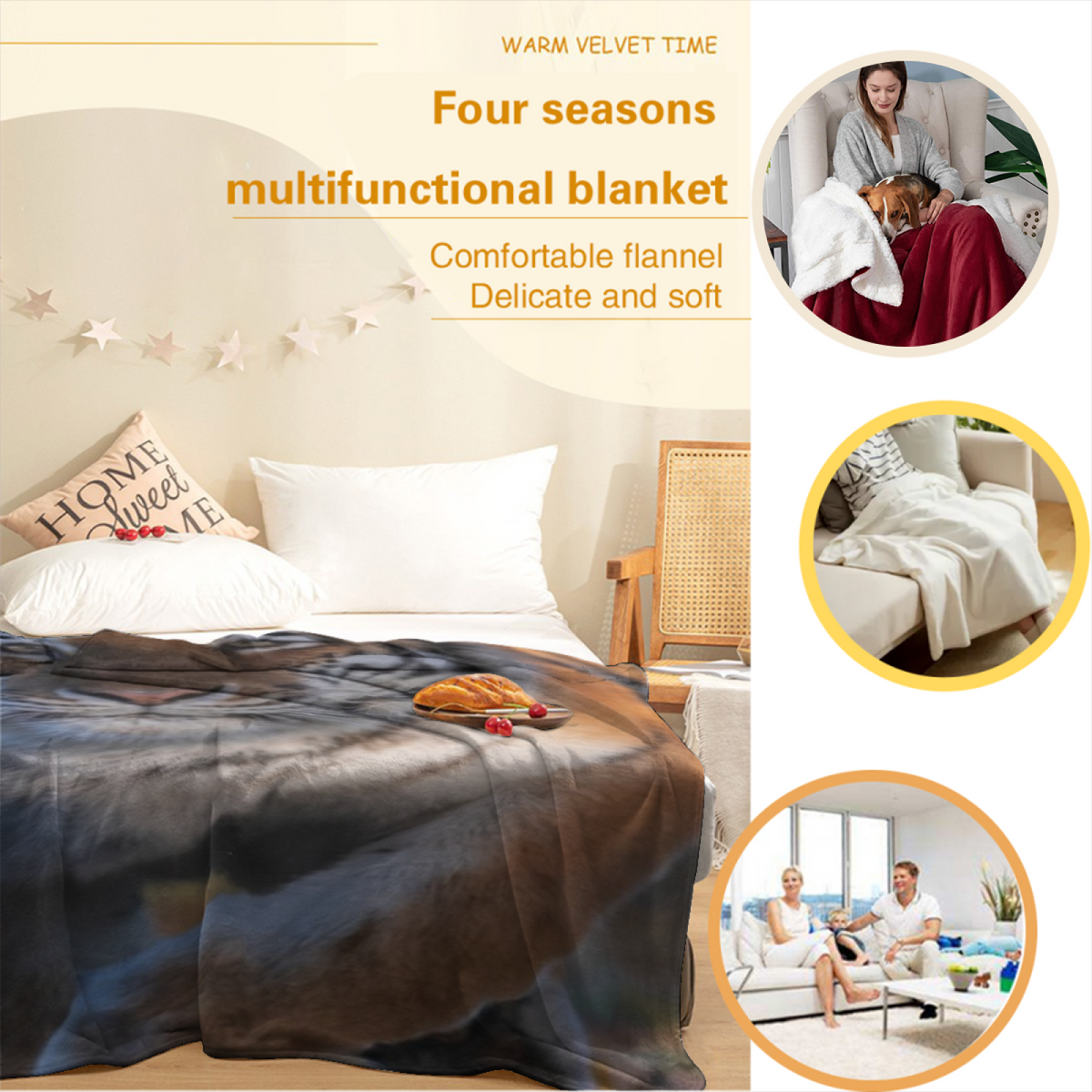 Eclectic Design Sunwashed Valley Warm Coral Cozy Flannel Bed Blanket