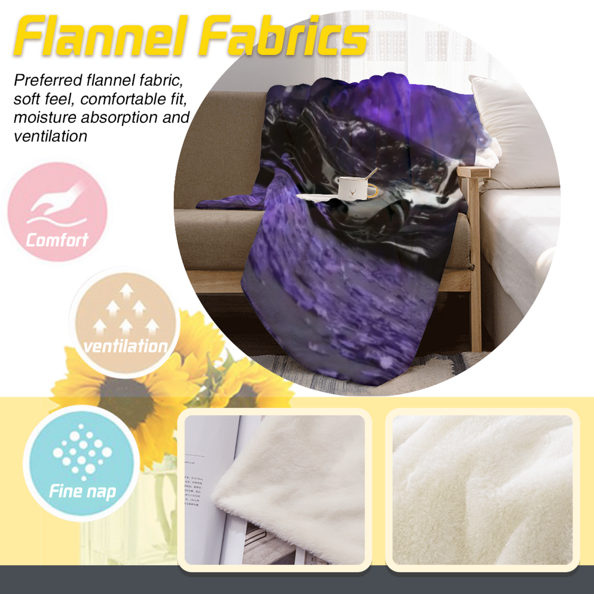 Decorative Flannel Blanket with Oceanic Flora Cozy Cottage Artwork