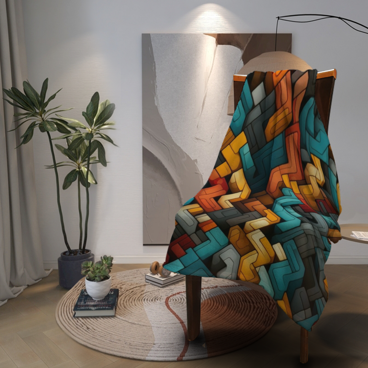 Watercolor Whisper Inspired Flannel Sofa Throw ¨C Earthy Neutral Palette