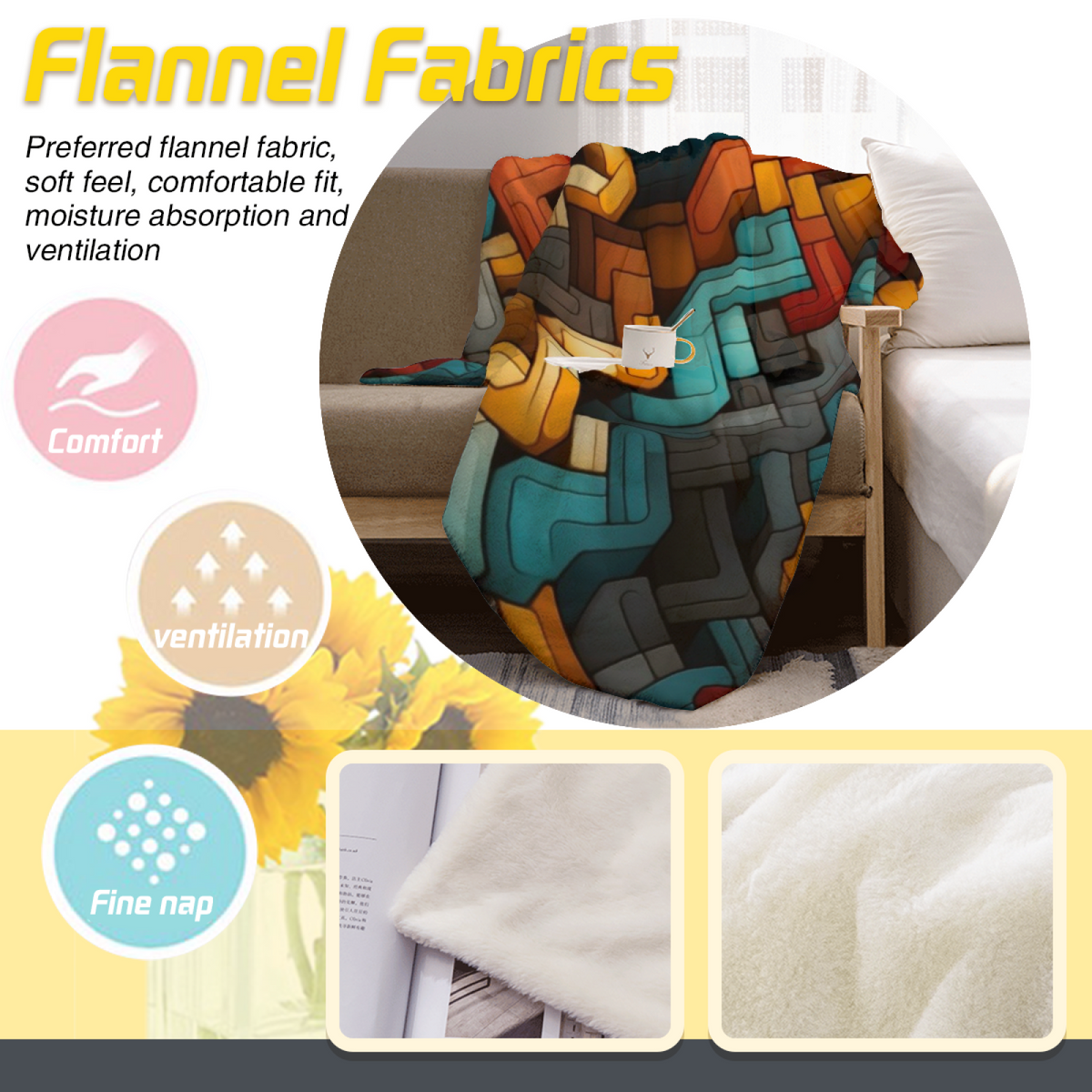 Watercolor Whisper Inspired Flannel Sofa Throw ¨C Earthy Neutral Palette