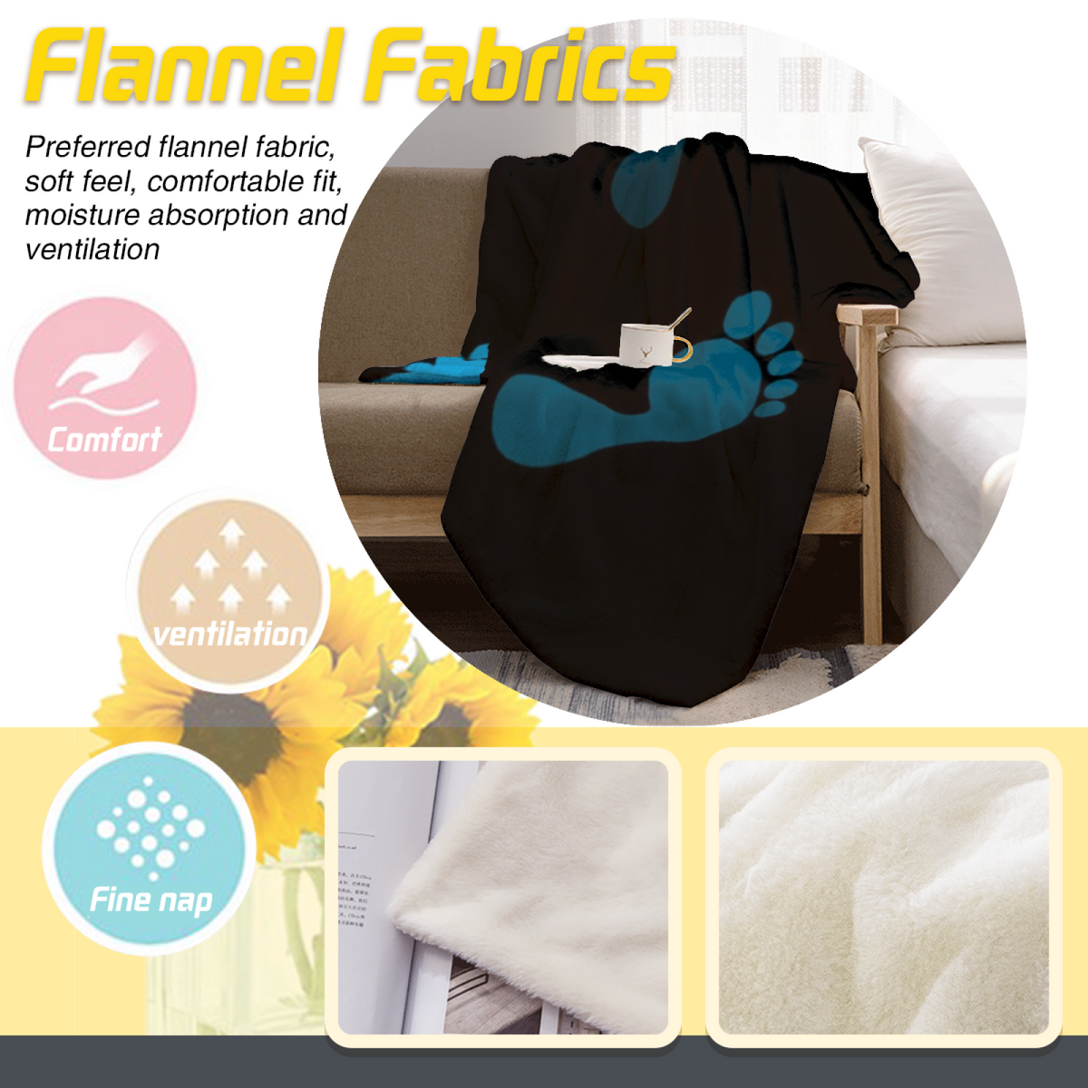 Blue Footprint Cozy Flannel Bed Blanket