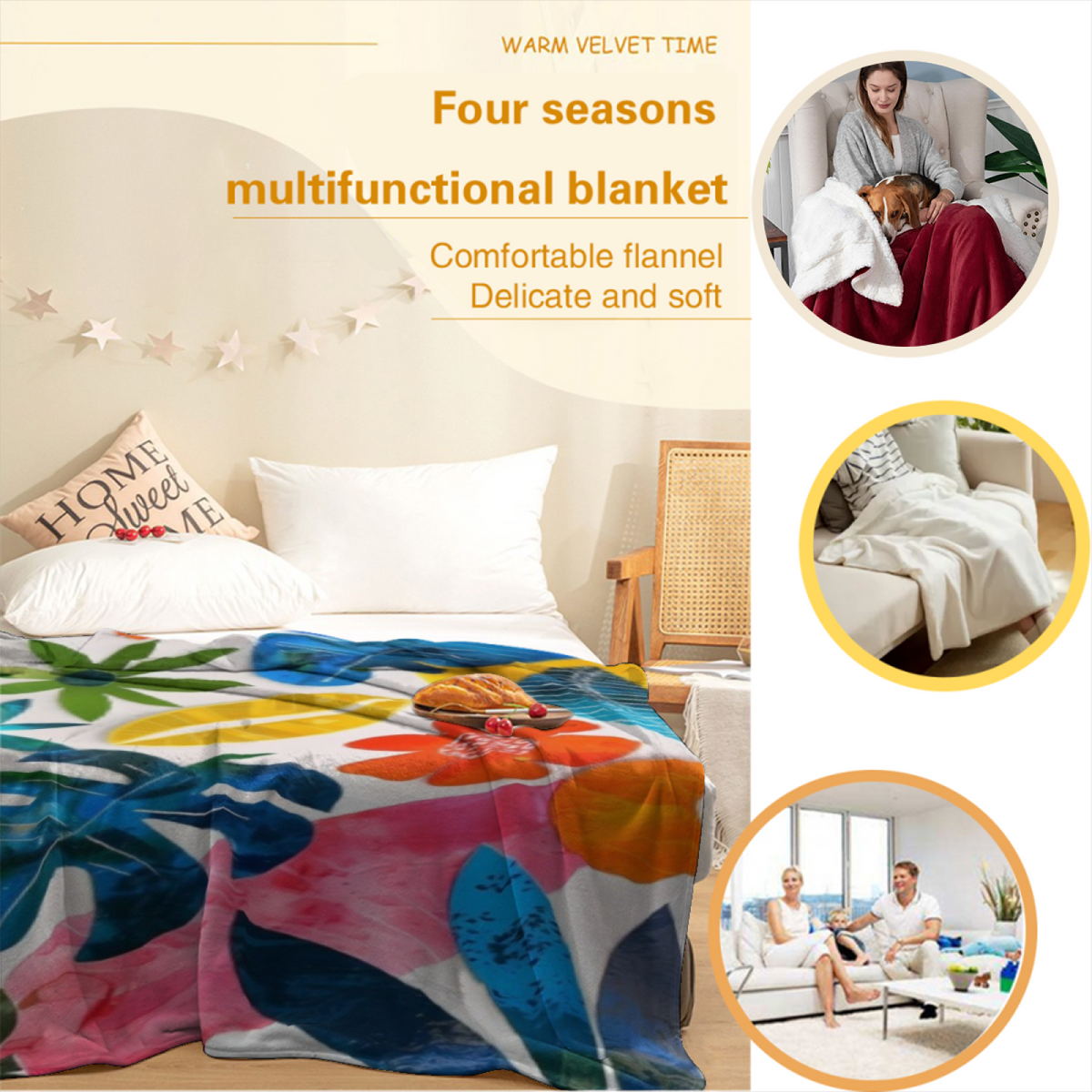 Retro Soft Neutral Ember Meadow All-Season Flannel Blanket