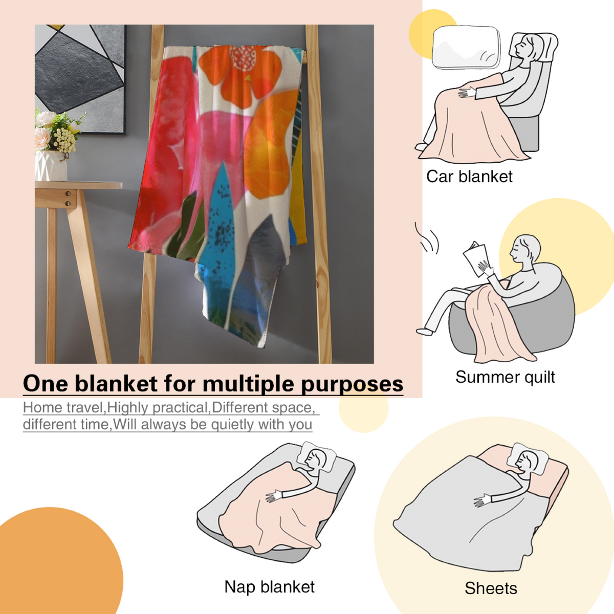 Retro Soft Neutral Ember Meadow All-Season Flannel Blanket