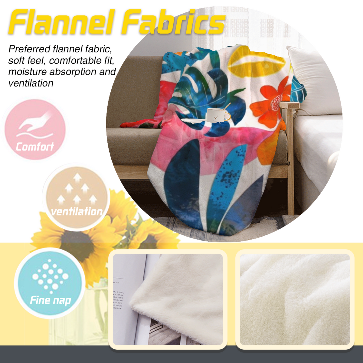 Retro Soft Neutral Ember Meadow All-Season Flannel Blanket