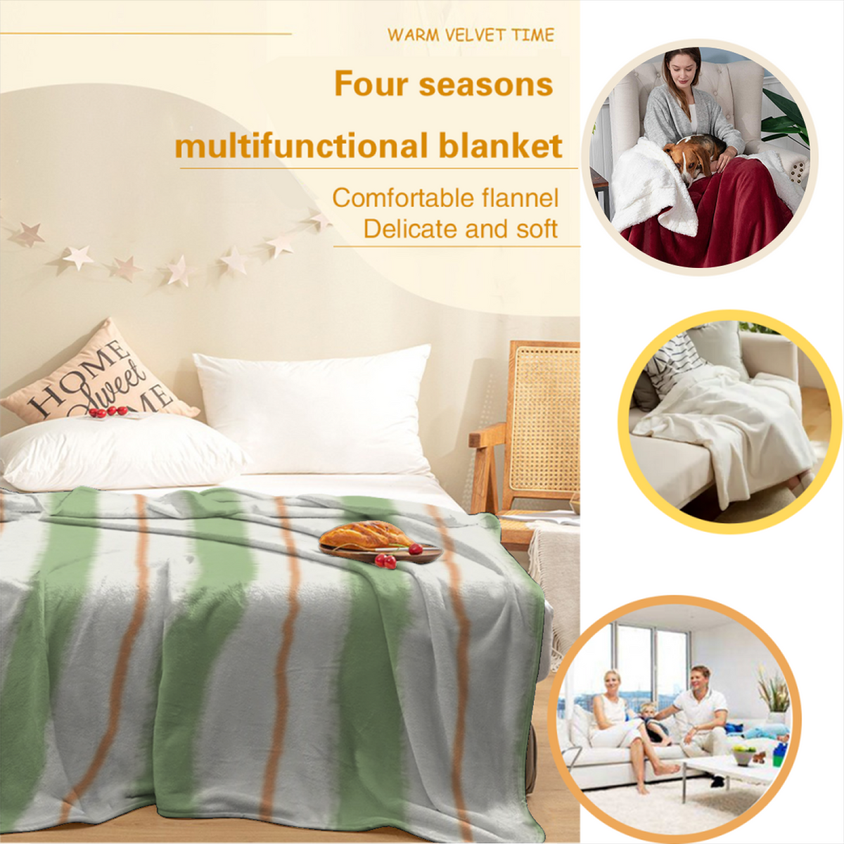 Decorative Ivory Fern Kaleidoscope Plush Flannel Throw