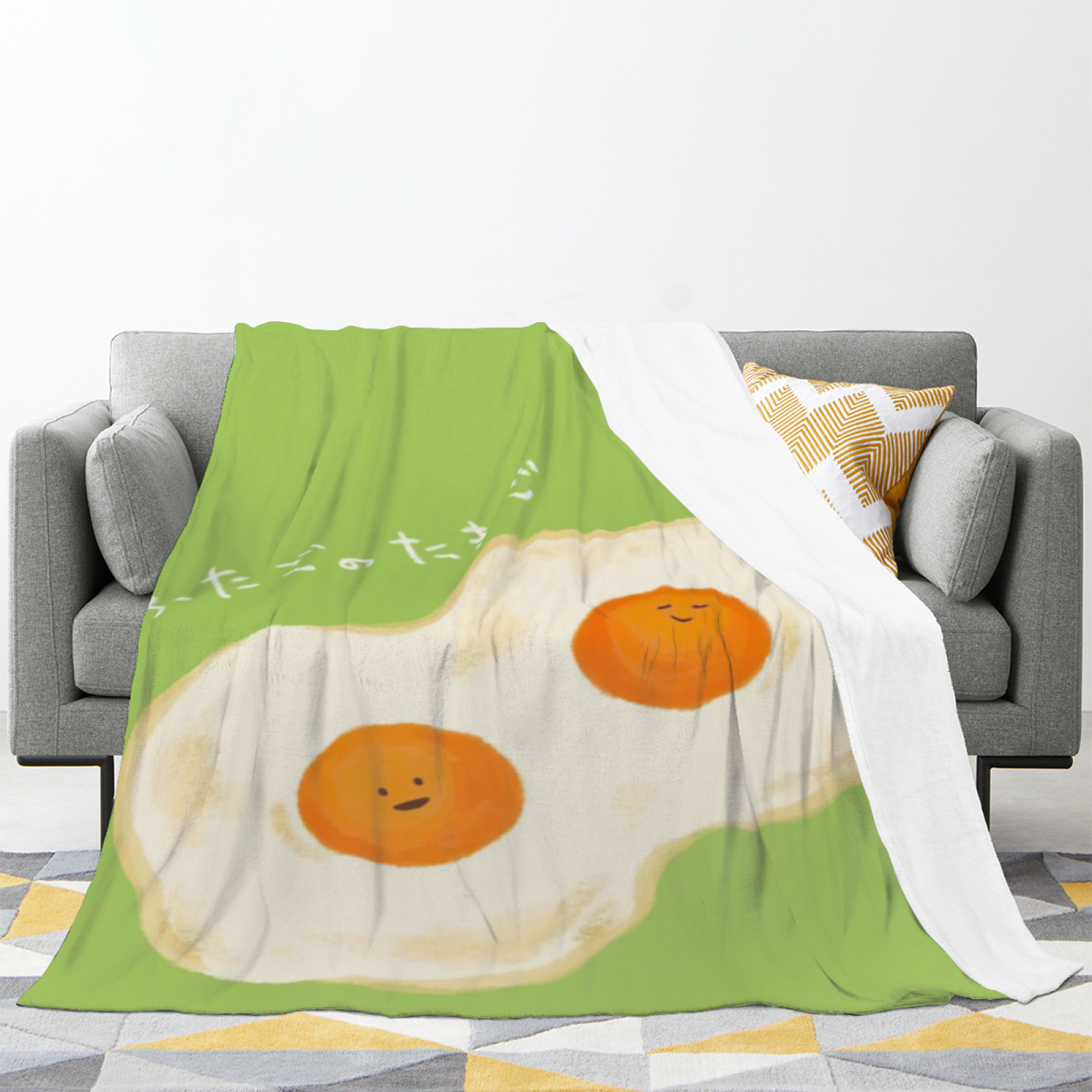 Green Apple Flannel Throw Blanket ¨C Cute Minimal Fruit Character Print