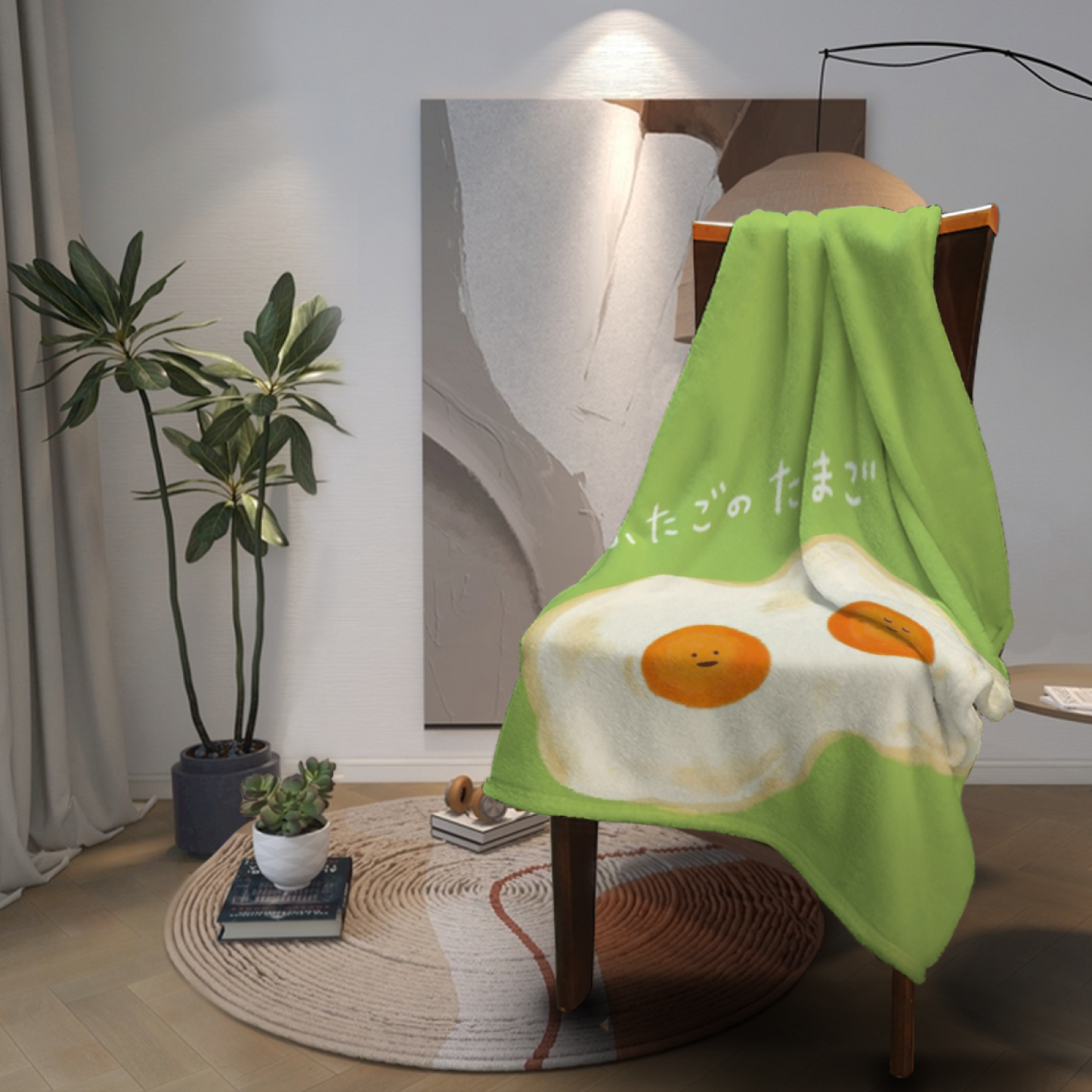 Green Apple Flannel Throw Blanket ¨C Cute Minimal Fruit Character Print