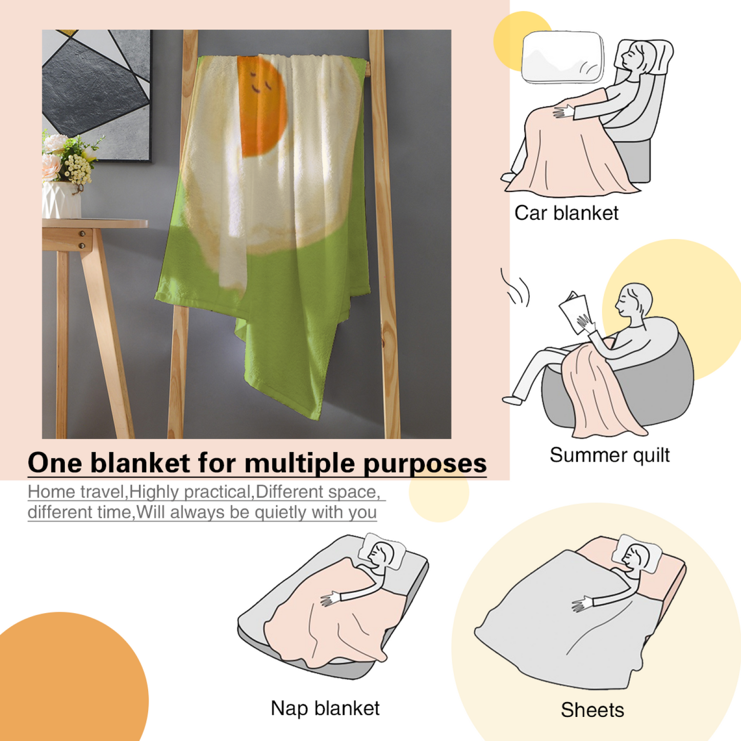 Green Apple Flannel Throw Blanket ¨C Cute Minimal Fruit Character Print