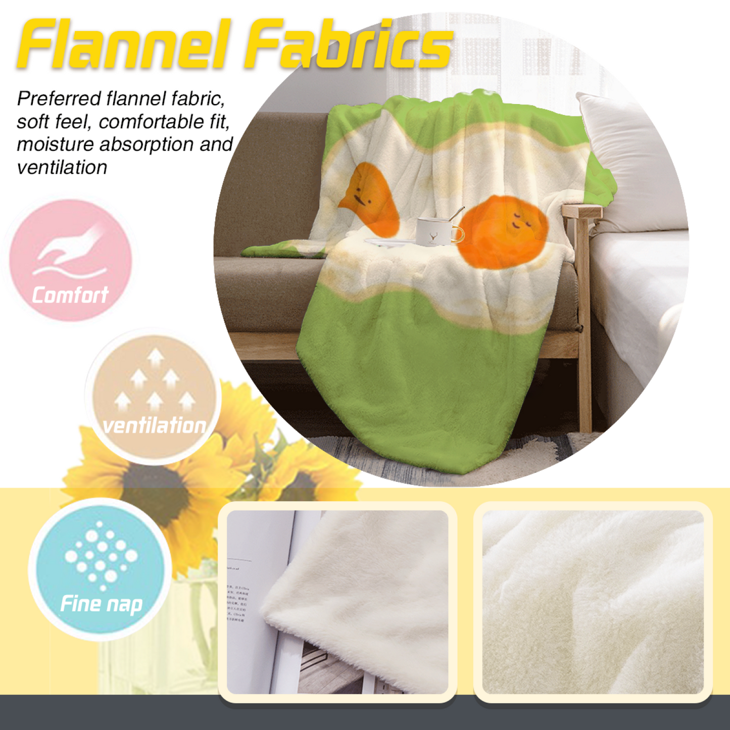 Green Apple Flannel Throw Blanket ¨C Cute Minimal Fruit Character Print