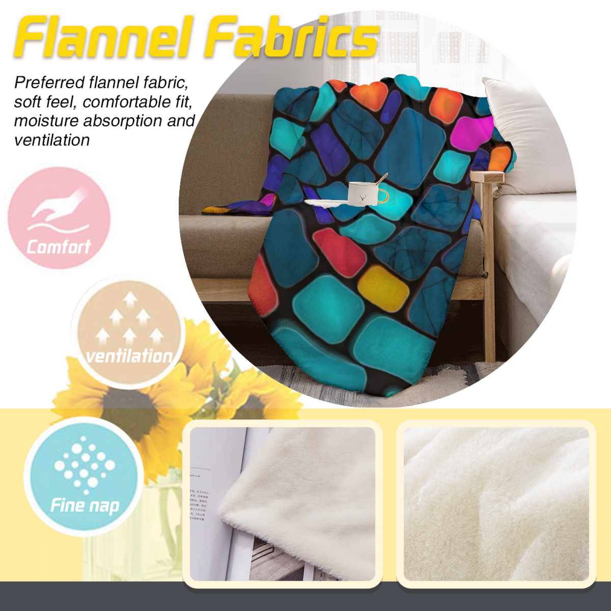 Breezy Blossom Expressive Print Cozy Flannel Bed Blanket in Dusty Lilac