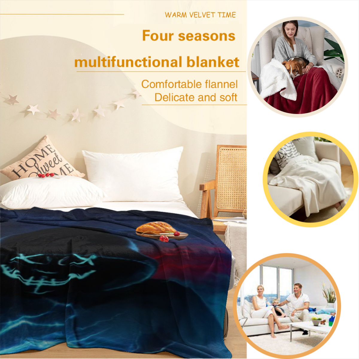 Oceanic & Jubilee Playful Graphic Plush Flannel Throw