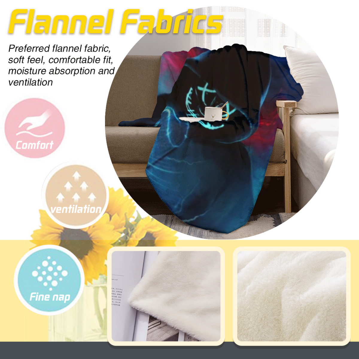 Oceanic & Jubilee Playful Graphic Plush Flannel Throw