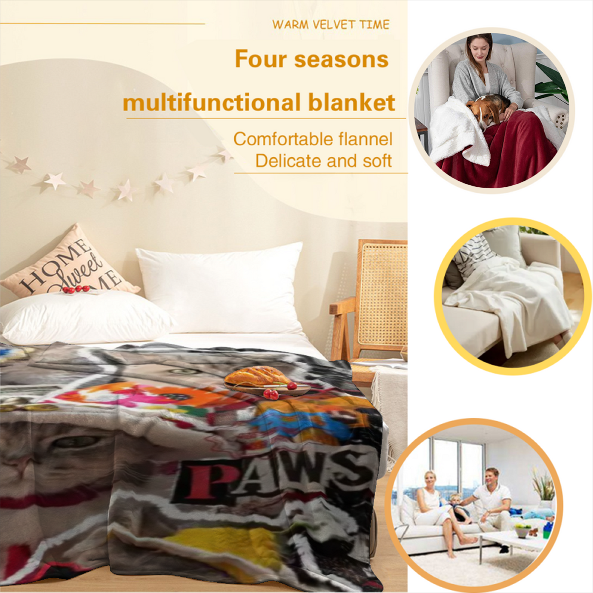 Pastel Multicolor Whimsical Decor Plush Flannel Throw ¨C Cosmic Whisper Edition