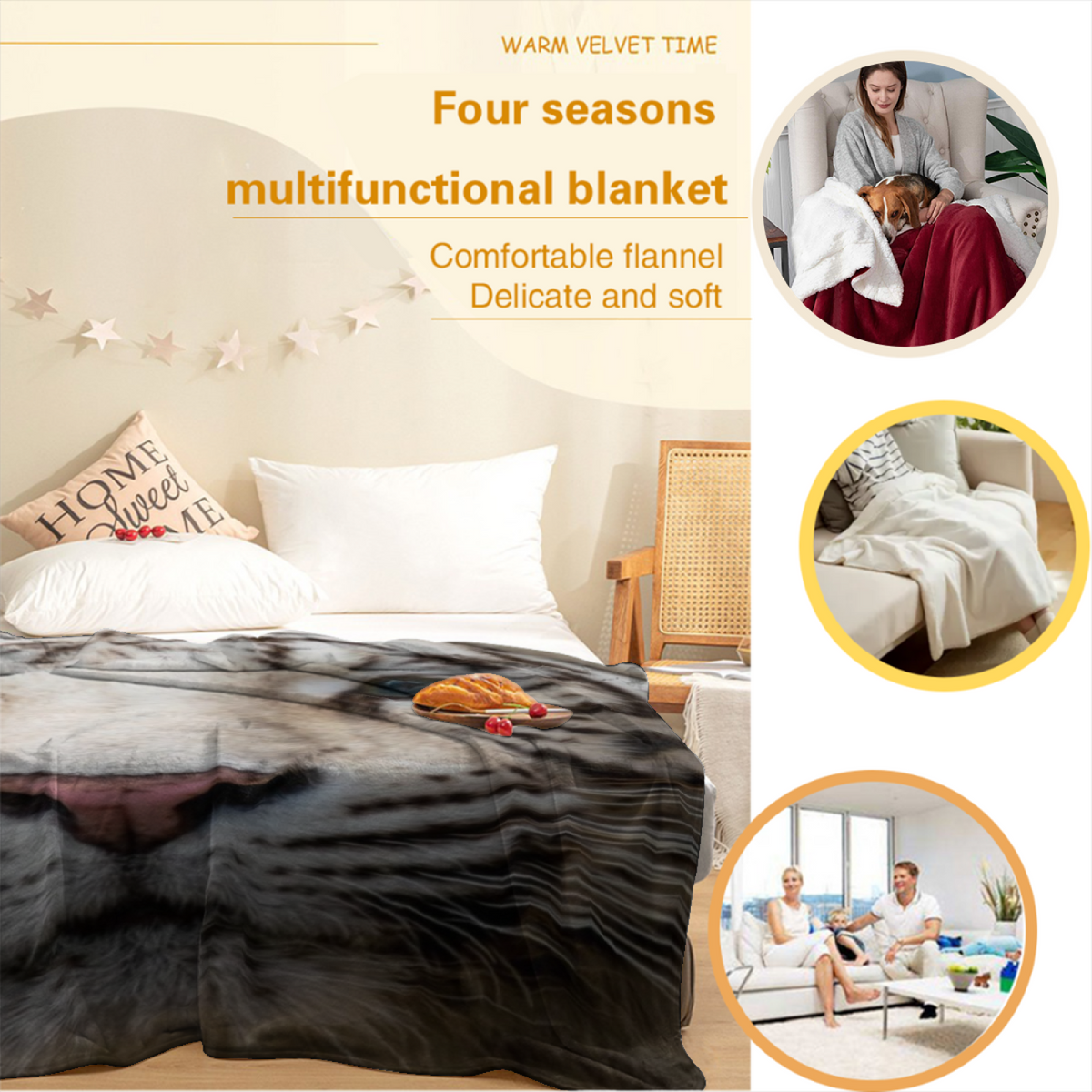 Harbor Horizon Soft Neutral Art All-Season Flannel Blanket