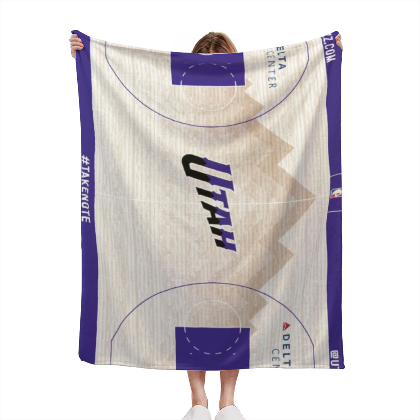 Utah Jazz-Inspired Basketball Court Flannel Throw Blanket ¨C Purple and White Court Design