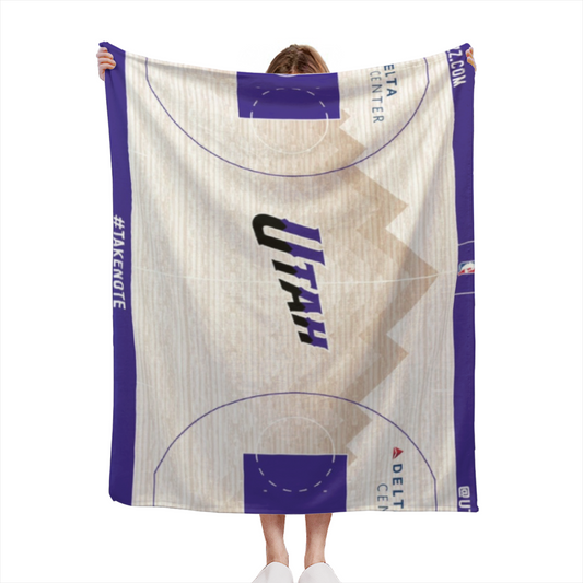 Utah Jazz-Inspired Basketball Court Flannel Throw Blanket ¨C Purple and White Court Design