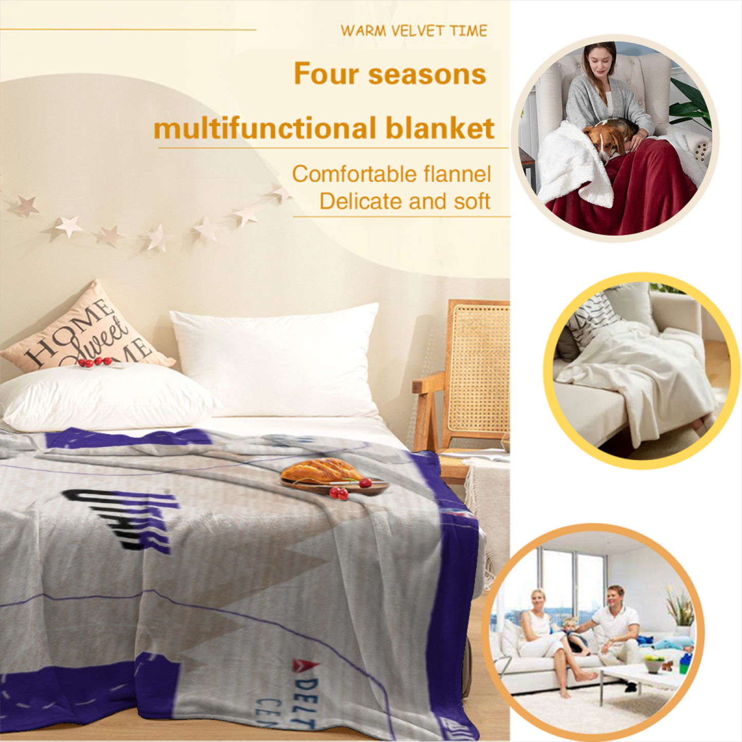 Utah Jazz-Inspired Basketball Court Flannel Throw Blanket ¨C Purple and White Court Design