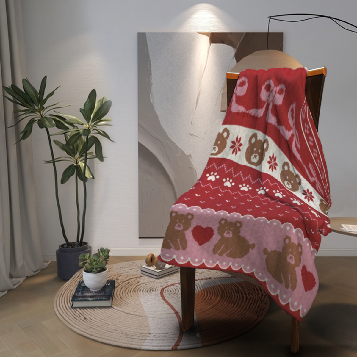 Modern Warm Coral Cedar Kaleidoscope Decorative Flannel Blanket