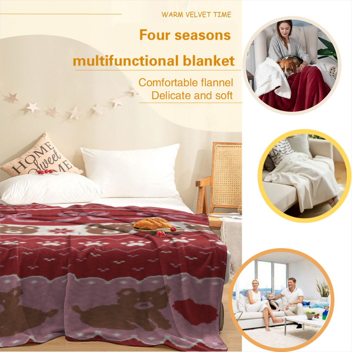 Modern Warm Coral Cedar Kaleidoscope Decorative Flannel Blanket