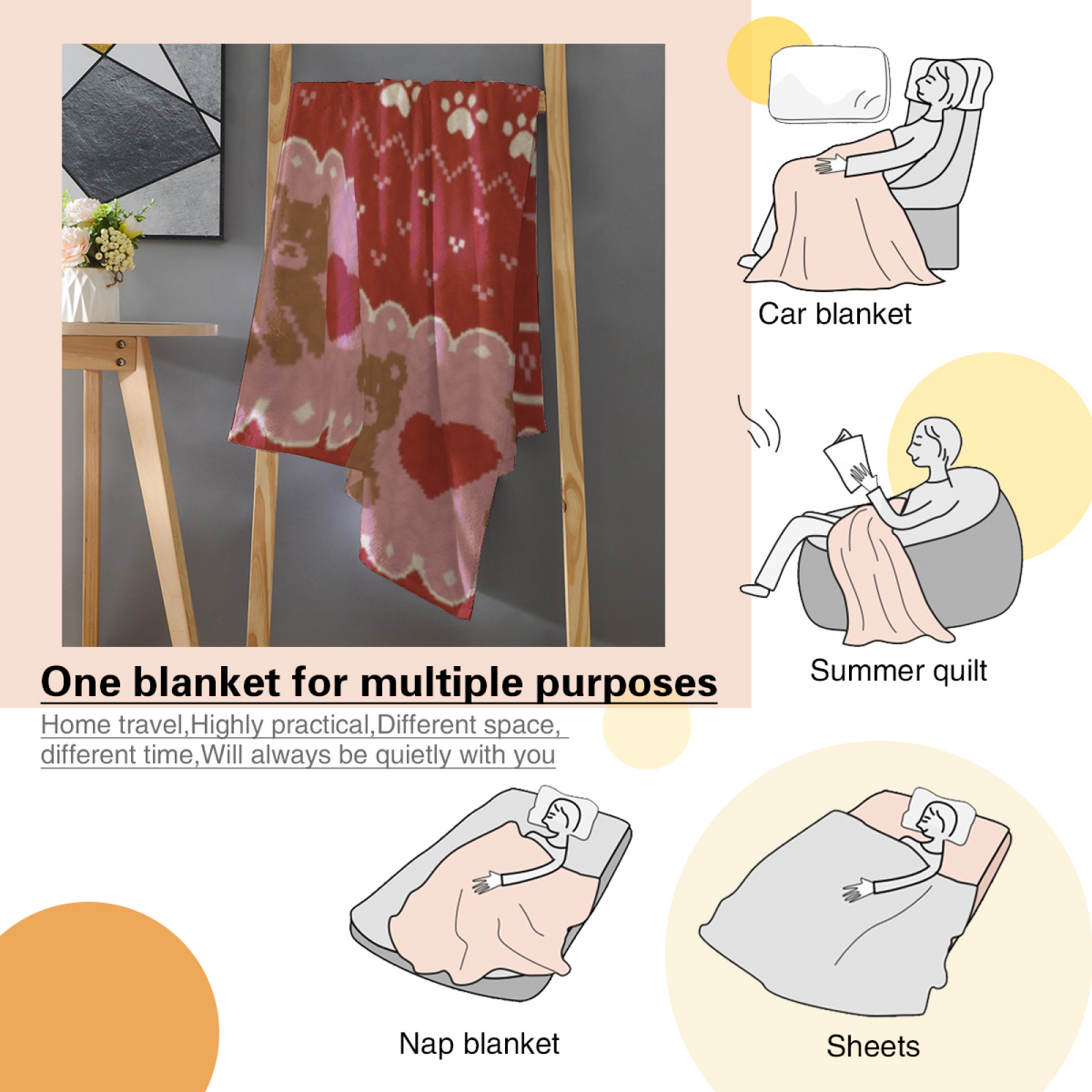 Modern Warm Coral Cedar Kaleidoscope Decorative Flannel Blanket
