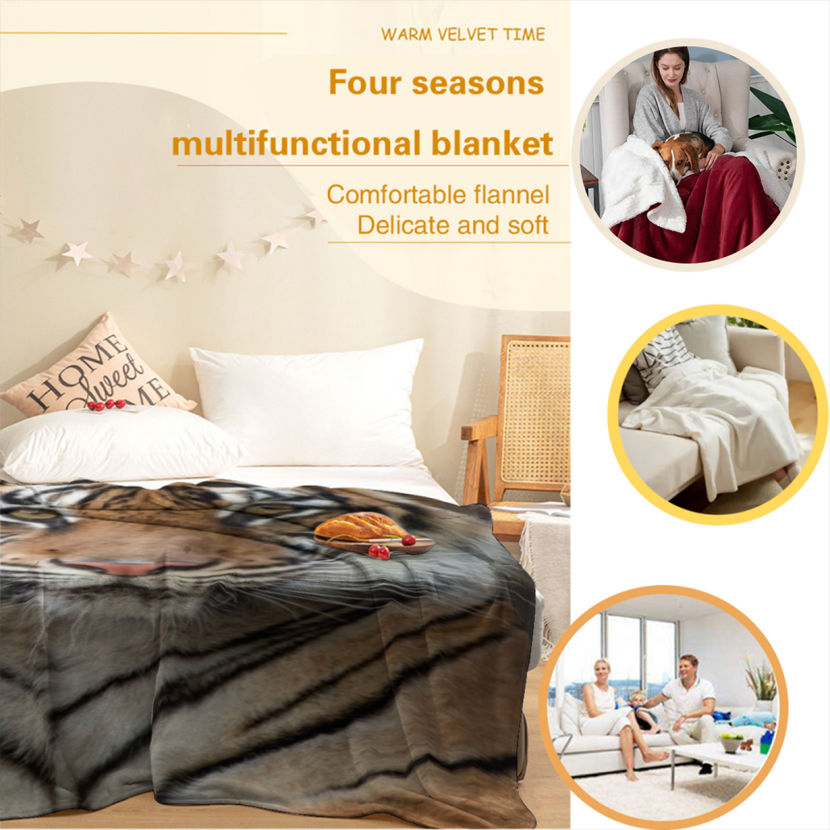 Amber Horizon Soft Neutral Art Cozy Flannel Bed Blanket