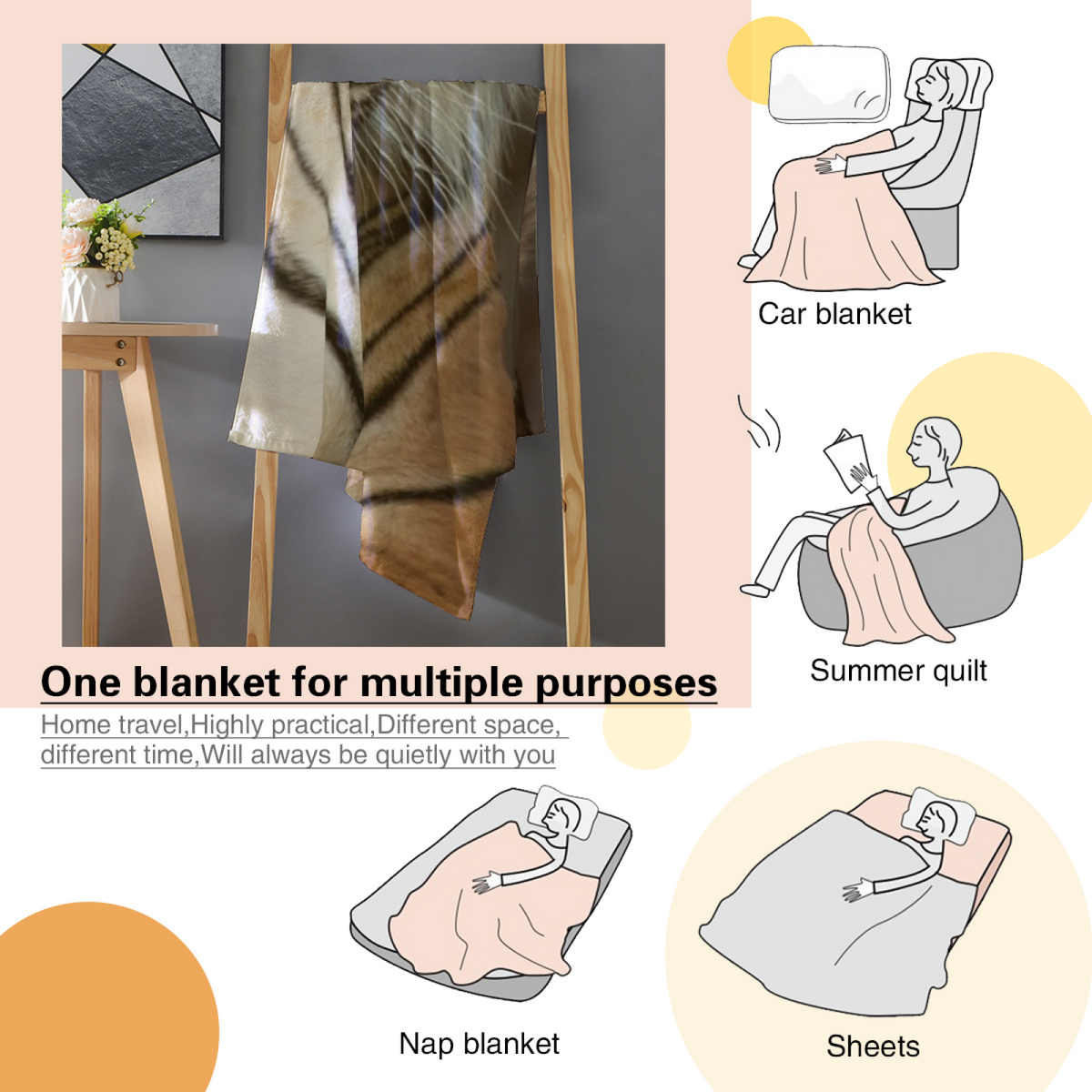 Amber Horizon Soft Neutral Art Cozy Flannel Bed Blanket