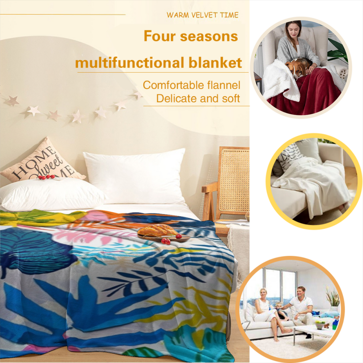 Soft Neutral Coral Meadow Decorative Flannel Blanket