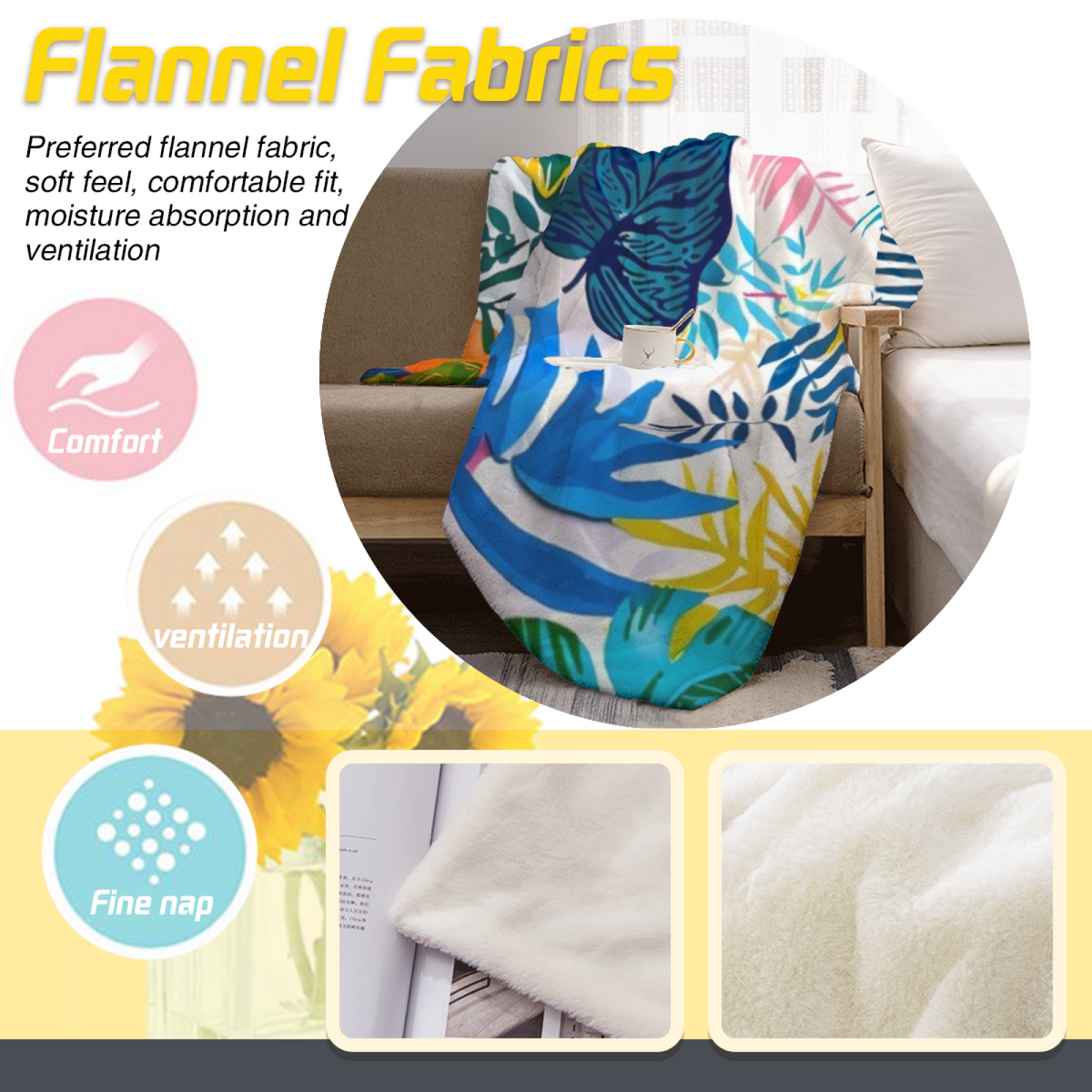 Soft Neutral Coral Meadow Decorative Flannel Blanket