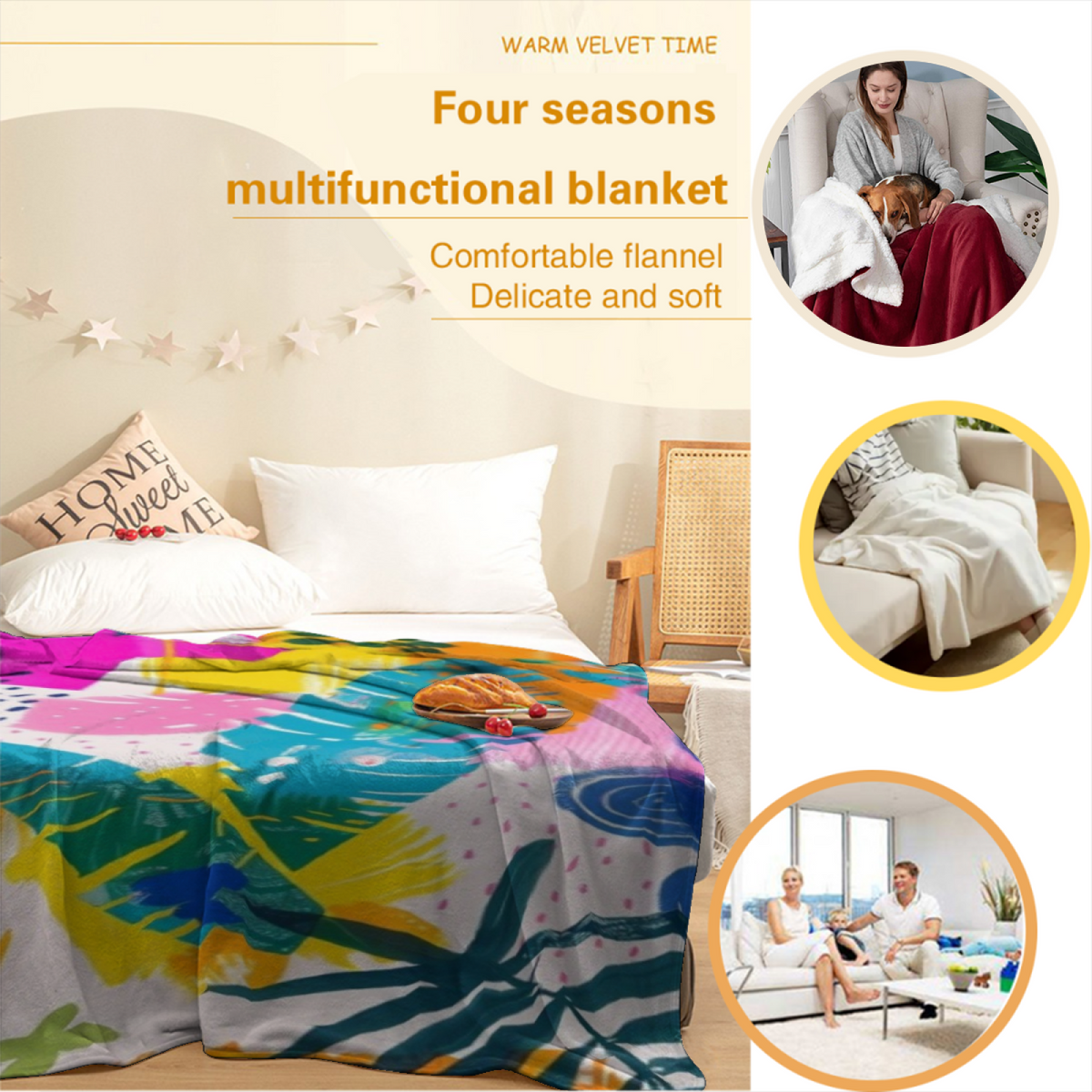 Soft Neutral Zephyr Meadow Cozy Flannel Bed Blanket