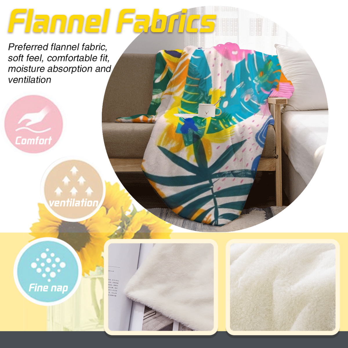 Soft Neutral Zephyr Meadow Cozy Flannel Bed Blanket